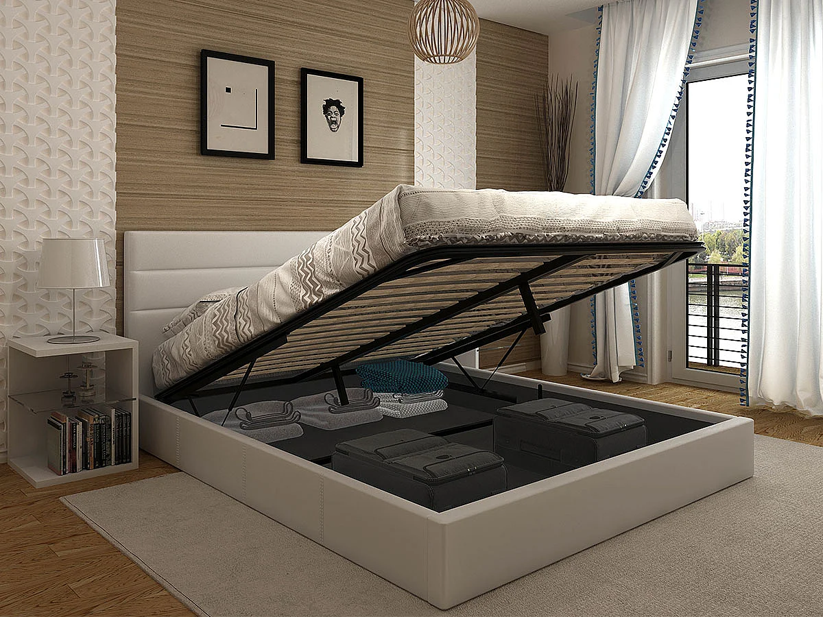 Cama de Casal Starlight, Estrado Elevatório (Branco)(200×160 cm)