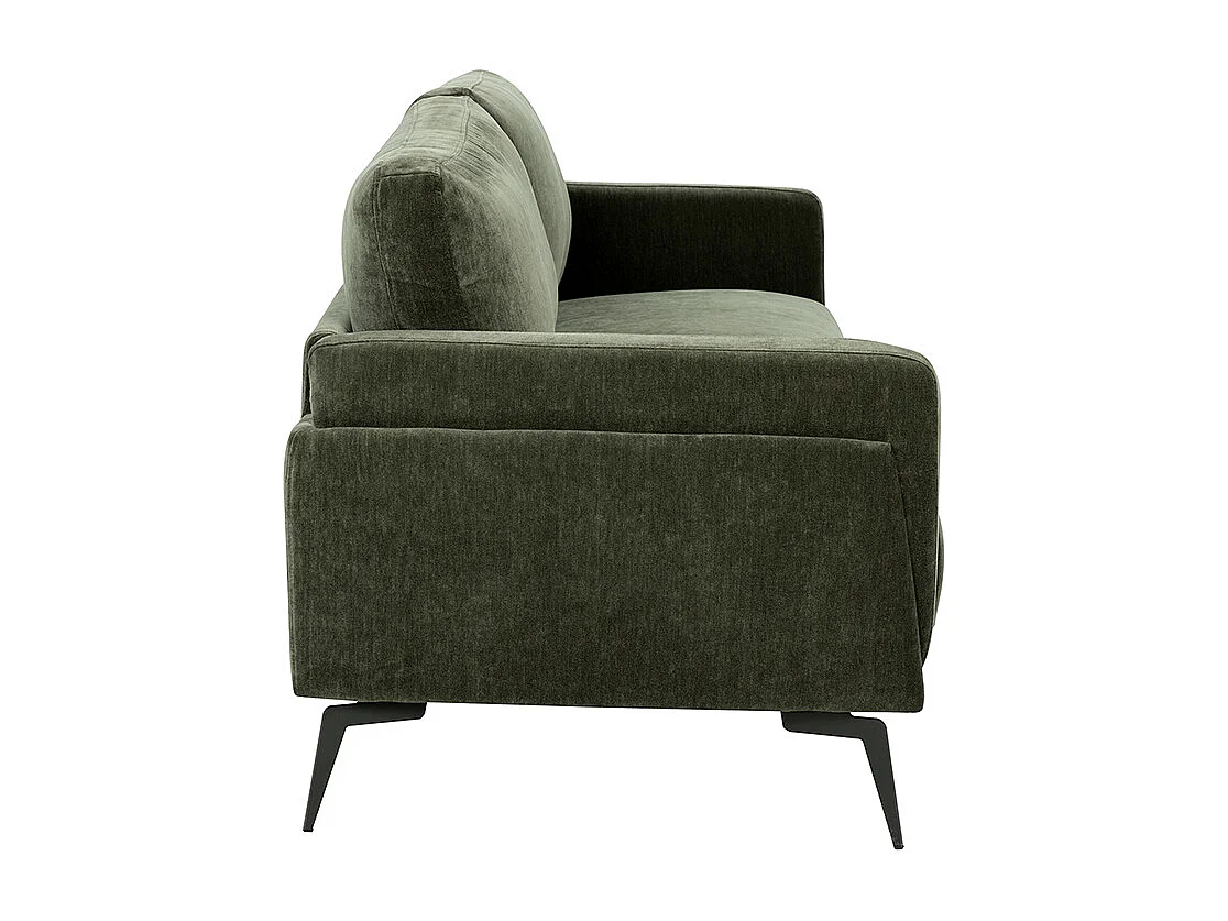 Canapé design 3 places en tissu effet velours vert kaki et métal noir MOSCO