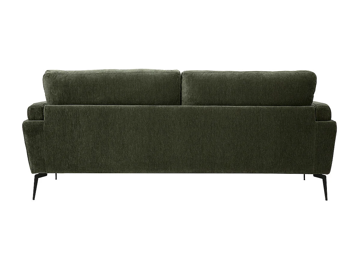 Canapé design 3 places en tissu effet velours vert kaki et métal noir MOSCO
