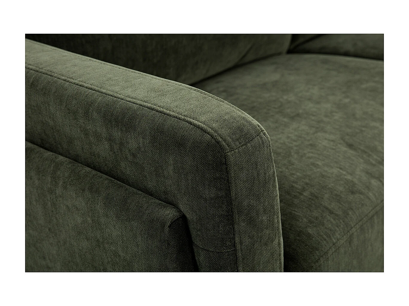 Canapé design 3 places en tissu effet velours vert kaki et métal noir MOSCO