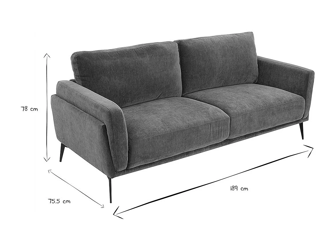 Canapé design 3 places en tissu effet velours vert kaki et métal noir MOSCO