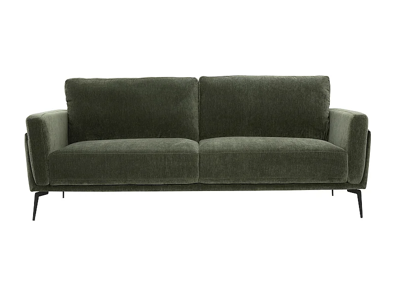 Canapé design 3 places en tissu effet velours vert kaki et métal noir MOSCO