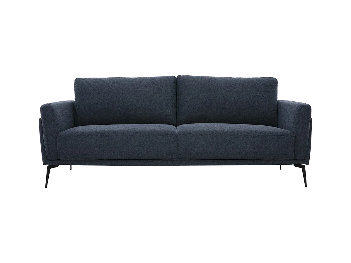 Canapé design 3 places en tissu effet velours texturé bleu foncé et métal noir MOSCO
