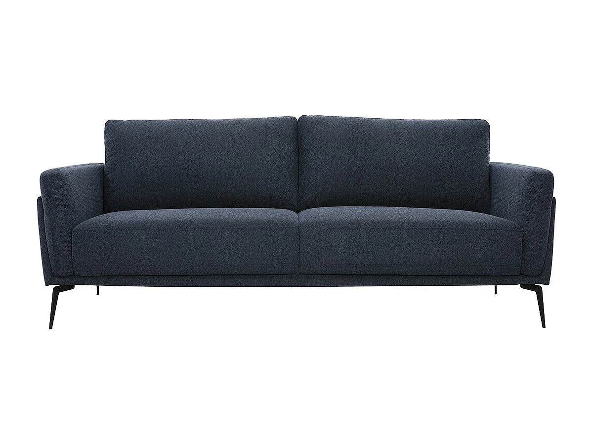Canapé design 3 places en tissu effet velours texturé bleu foncé et métal noir MOSCO