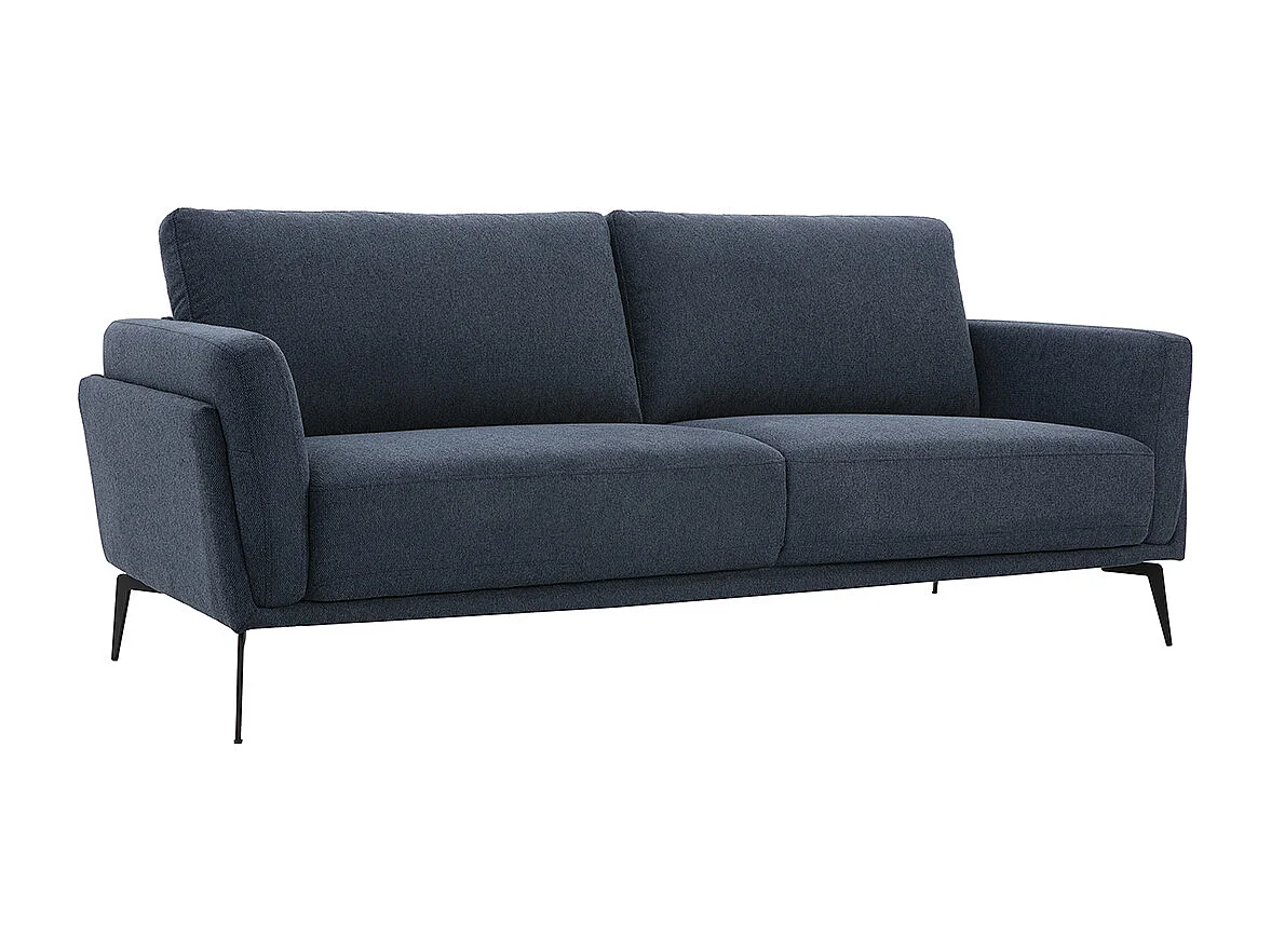 Canapé design 3 places en tissu effet velours texturé bleu foncé et métal noir MOSCO