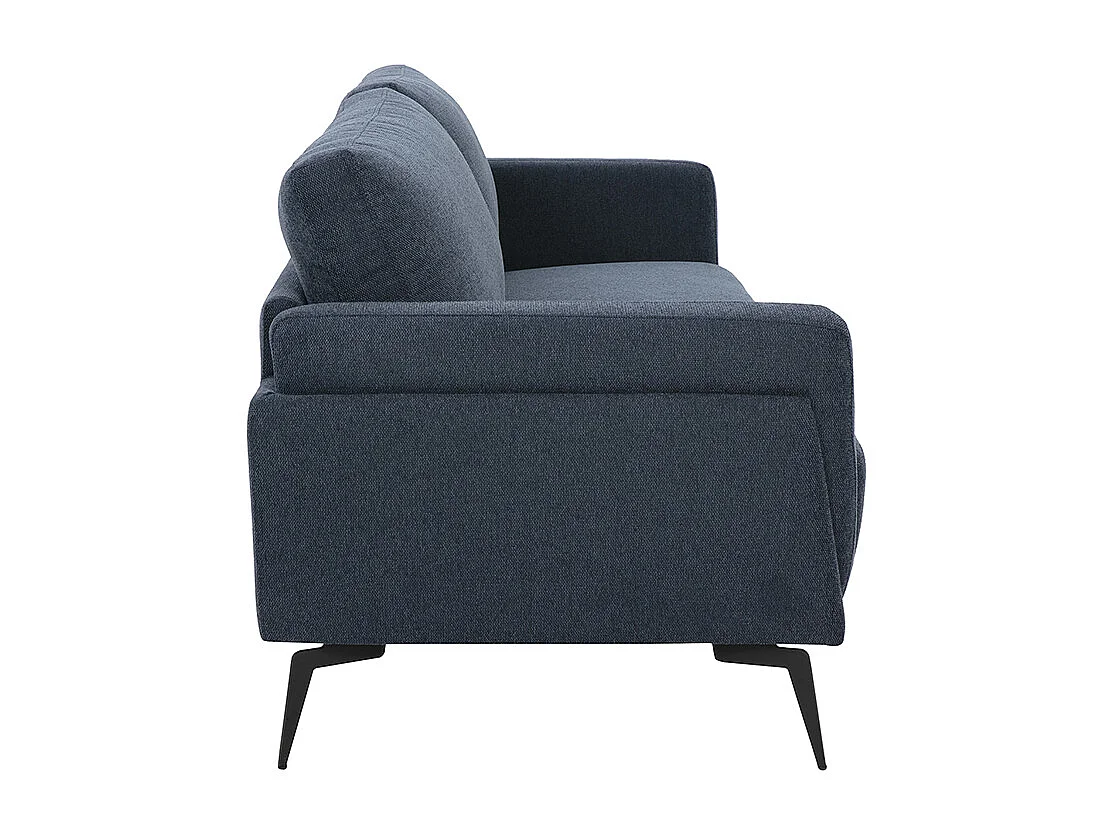 Canapé design 3 places en tissu effet velours texturé bleu foncé et métal noir MOSCO