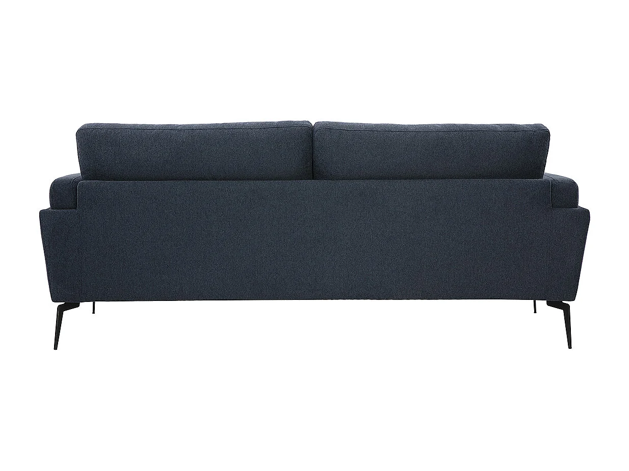 Canapé design 3 places en tissu effet velours texturé bleu foncé et métal noir MOSCO