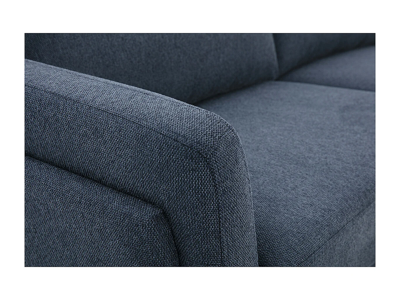 Canapé design 3 places en tissu effet velours texturé bleu foncé et métal noir MOSCO