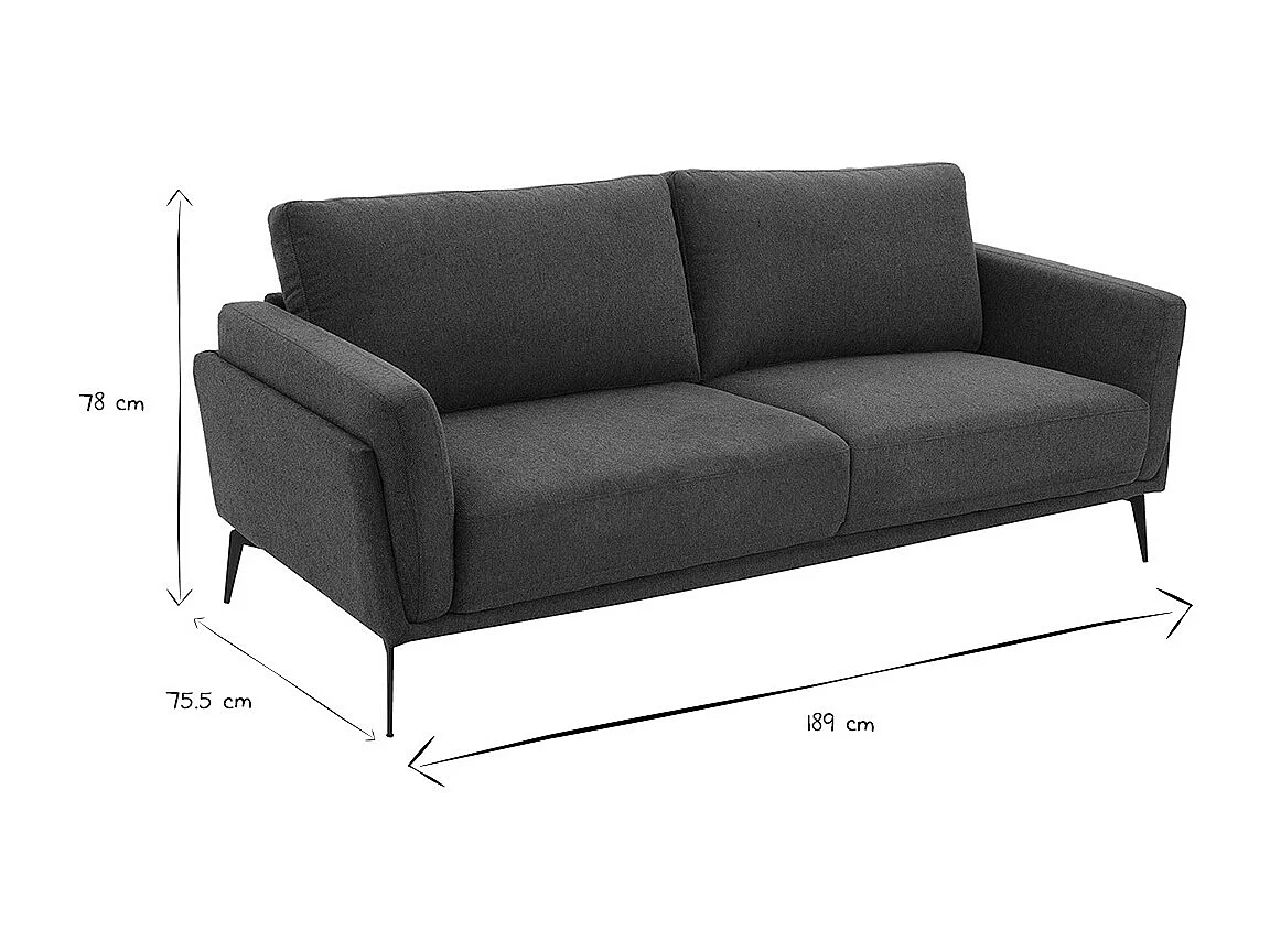 Canapé design 3 places en tissu effet velours texturé bleu foncé et métal noir MOSCO