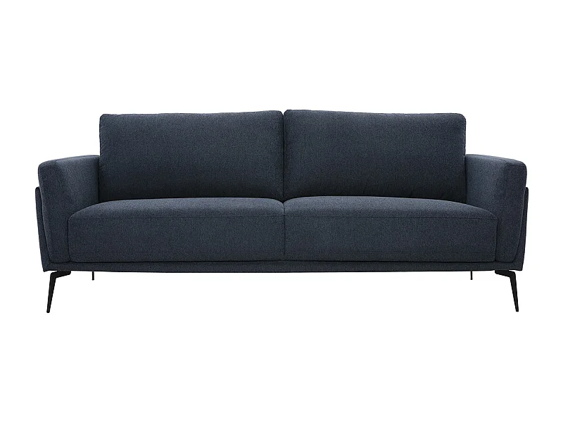 Divano moderno a 3 posti in tessuto effetto velluto blu scuro e metallo nero MOSCO