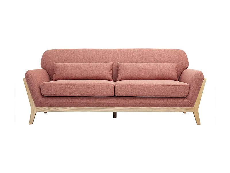 Divano Scandinavo 3 posti in tessuto effetto velluto testurizzato terracotta e legno chiaro YOKO