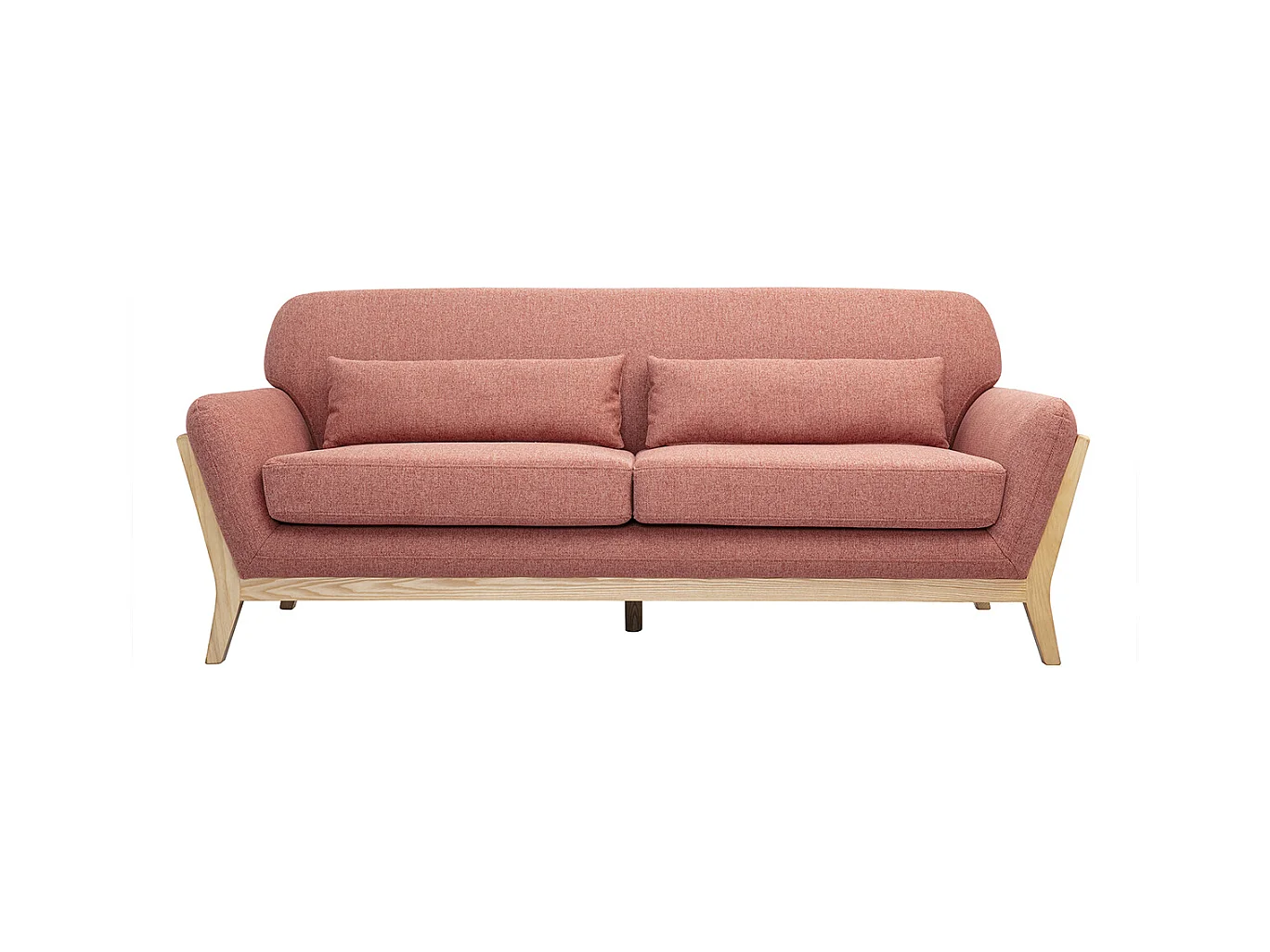 Canapé scandinave 3 places en tissu effet velours texturé terracotta et bois clair YOKO