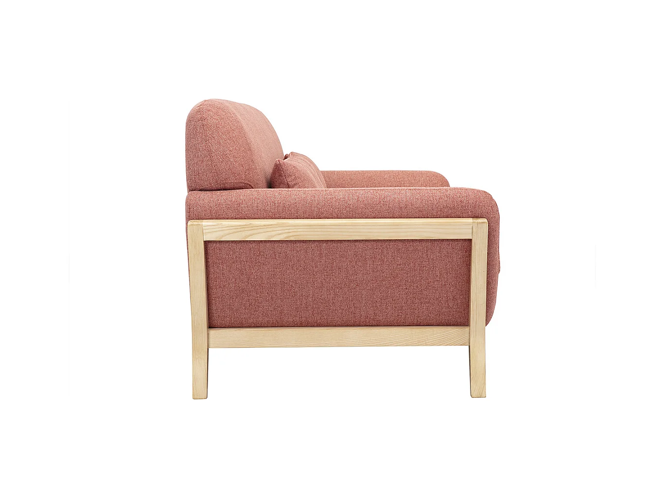 Canapé scandinave 3 places en tissu effet velours texturé terracotta et bois clair YOKO