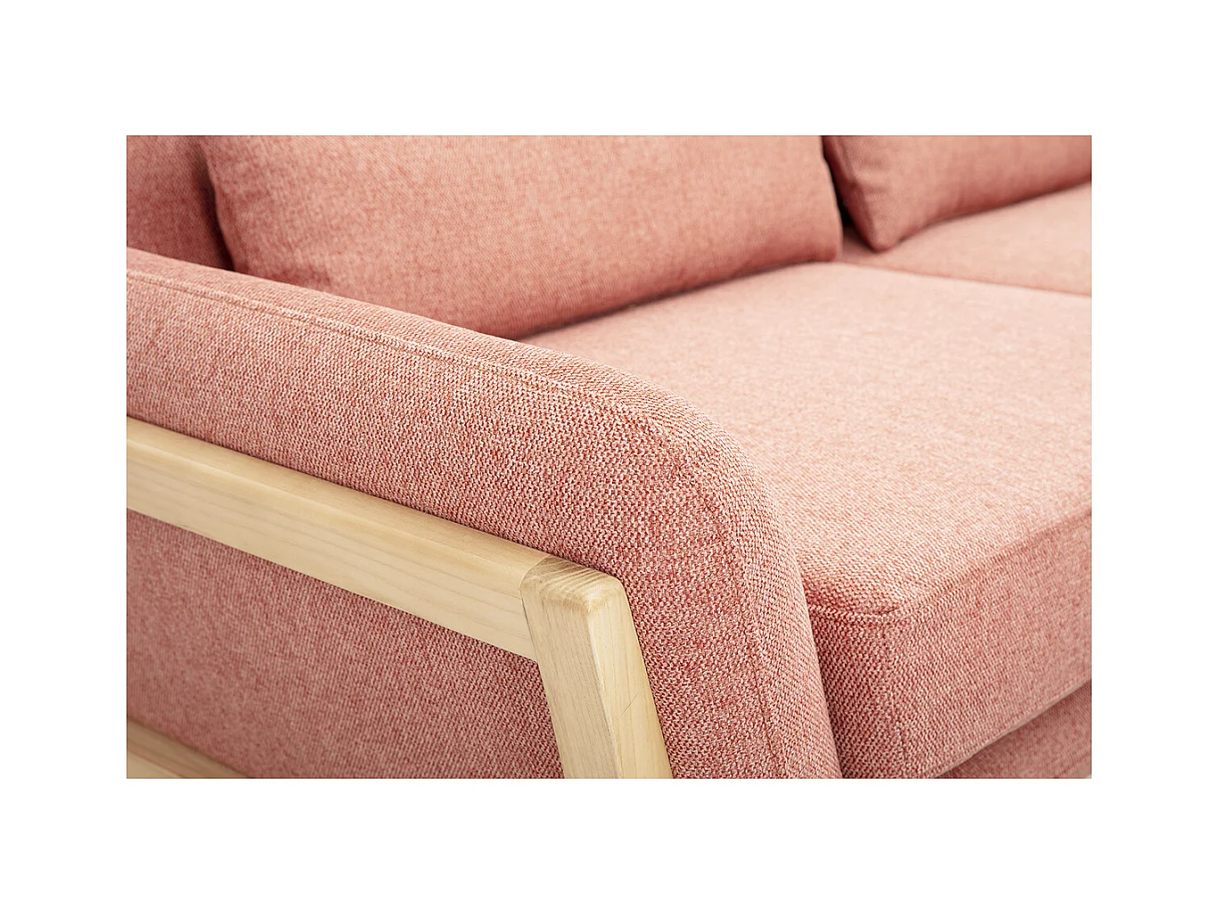 Canapé scandinave 3 places en tissu effet velours texturé terracotta et bois clair YOKO