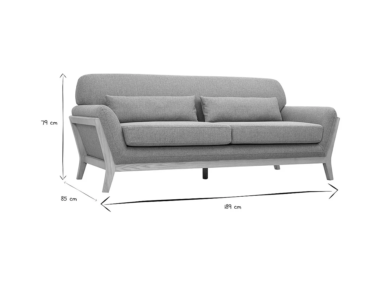 Canapé scandinave 3 places en tissu effet velours texturé terracotta et bois clair YOKO