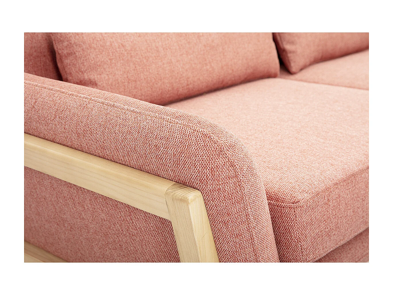 Skandinavisches 3-Sitzer-Sofa aus Terrakotta-Velourstoff und hellem Holz YOKO