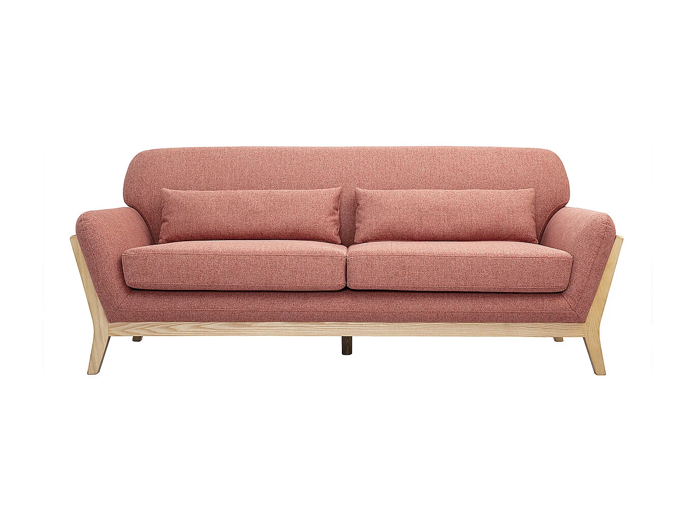 Divano Scandinavo 3 posti in tessuto effetto velluto testurizzato terracotta e legno chiaro YOKO