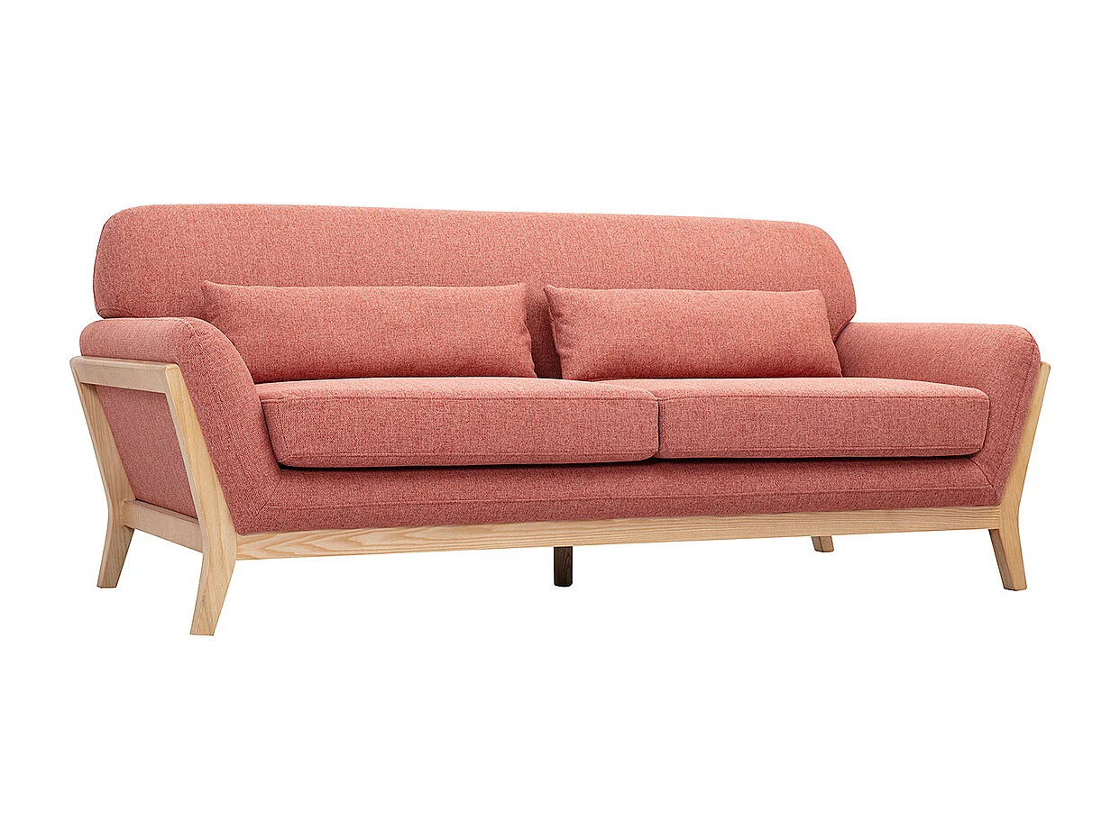 Divano Scandinavo 3 posti in tessuto effetto velluto testurizzato terracotta e legno chiaro YOKO