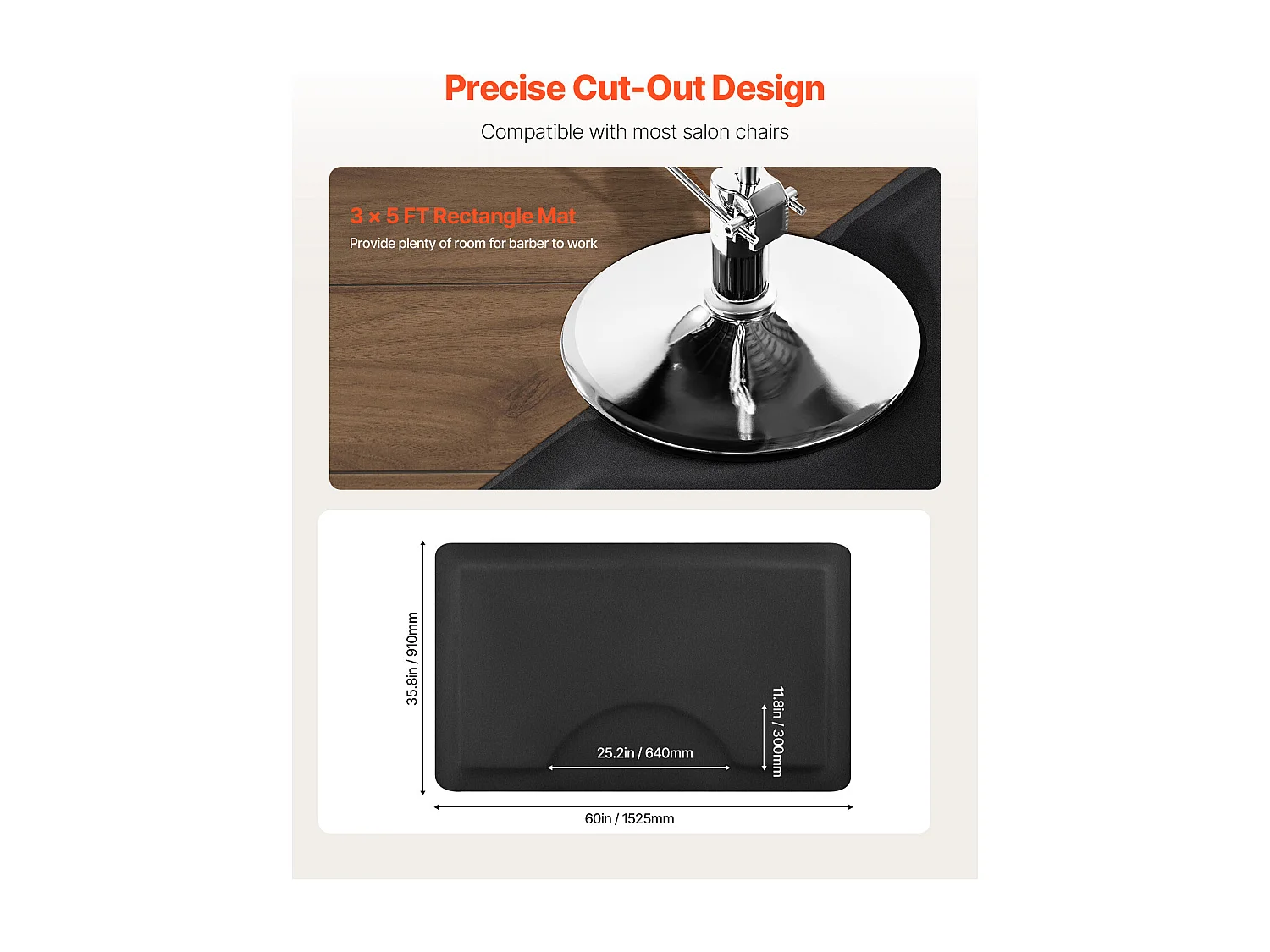 Woonkamerkleed van SucceBuy voor Kappers, 152.5x91 cm, Anti-Vermoeidheidskleed, Materialen PVC en NBR van 1.3 cm Dikte, met Afgeschuinde Randen