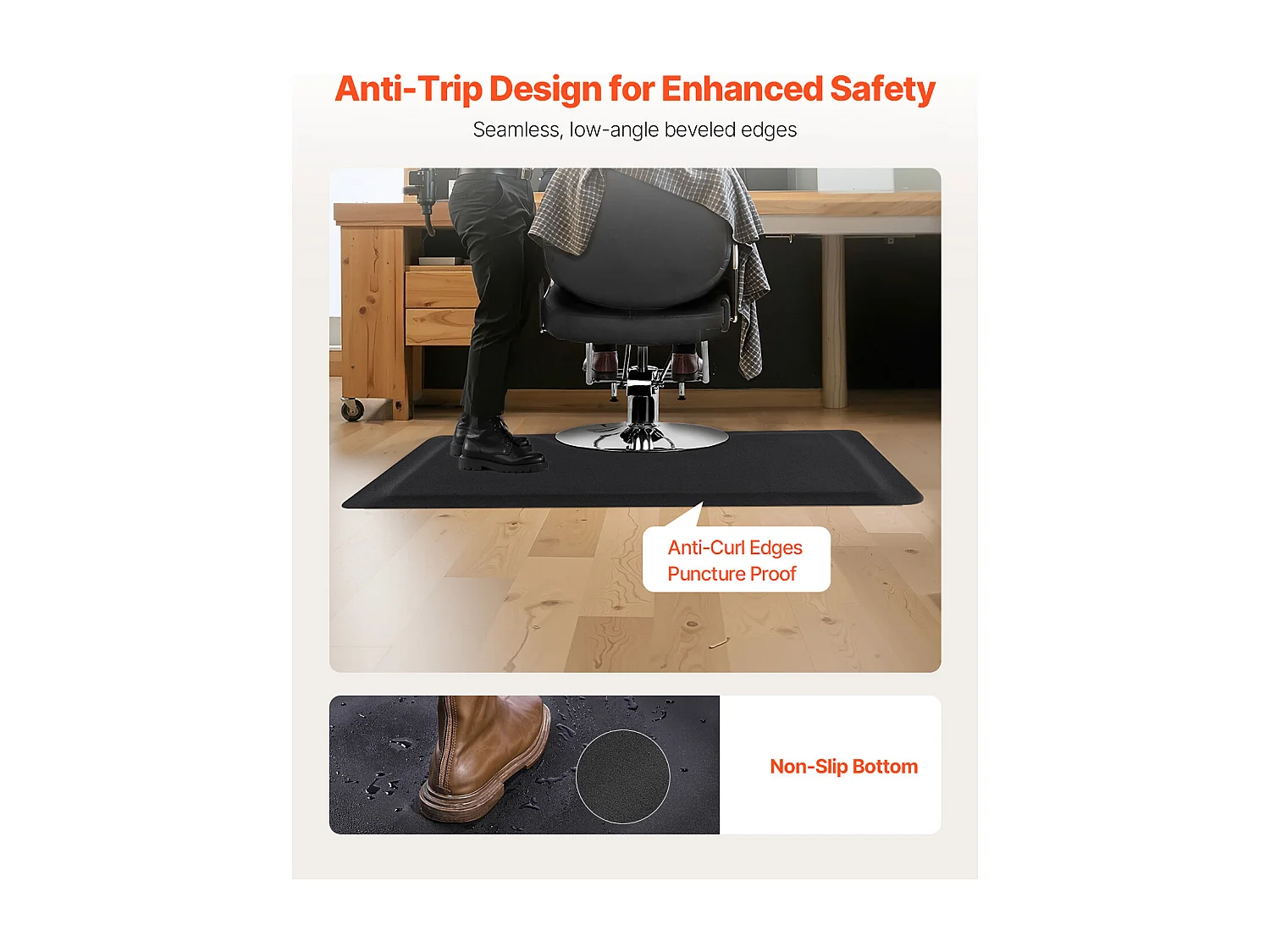 Woonkamerkleed van SucceBuy voor Kappers, 152.5x91 cm, Anti-Vermoeidheidskleed, Materialen PVC en NBR van 1.3 cm Dikte, met Afgeschuinde Randen