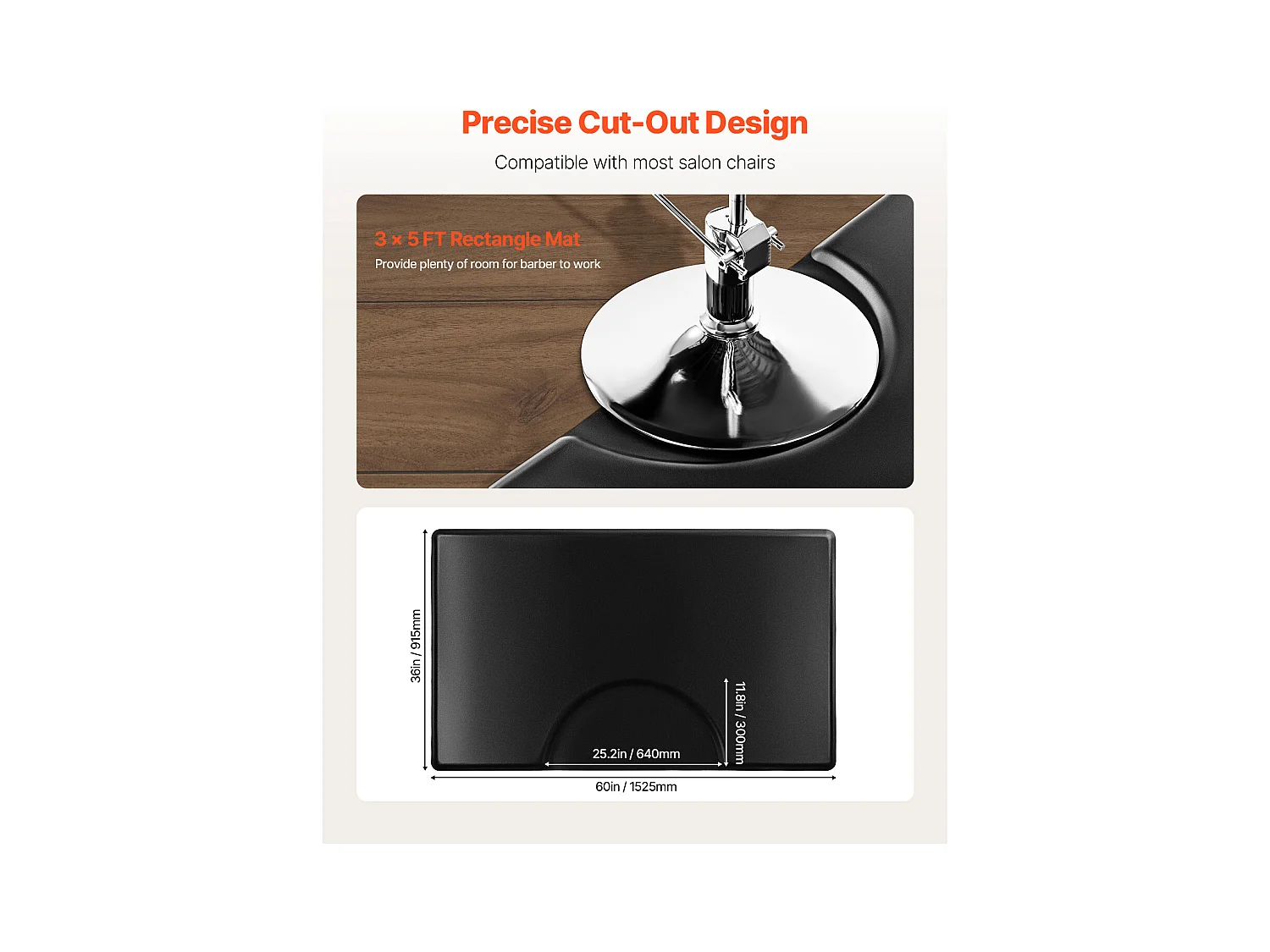 Tapis de Salon SucceBuy pour Coiffeurs, Rectangulaire, Anti-Fatigue, 152.5 x 91.5 cm, en PVC + PU de 2.3 cm D'Épaisseur, avec Découpe Circulaire