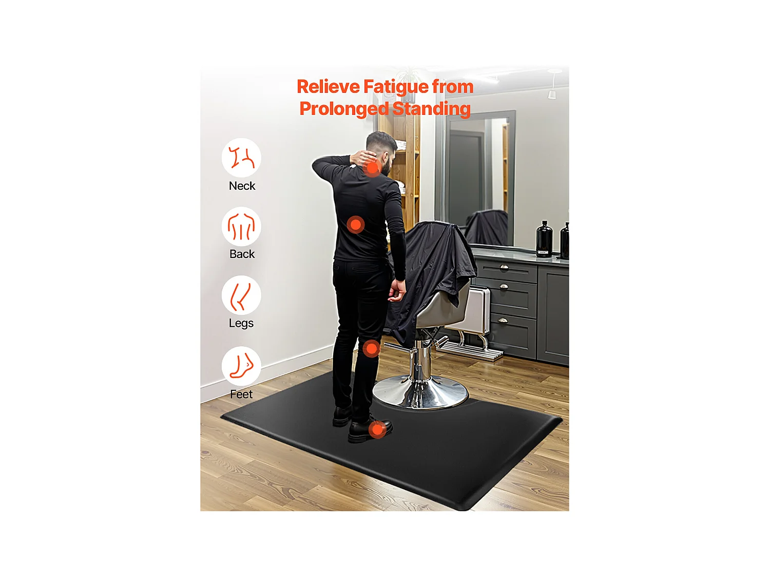 Tapis de Salon SucceBuy pour Coiffeurs, Rectangulaire, Anti-Fatigue, 152.5 x 91.5 cm, en PVC + PU de 2.3 cm D'Épaisseur, avec Découpe Circulaire