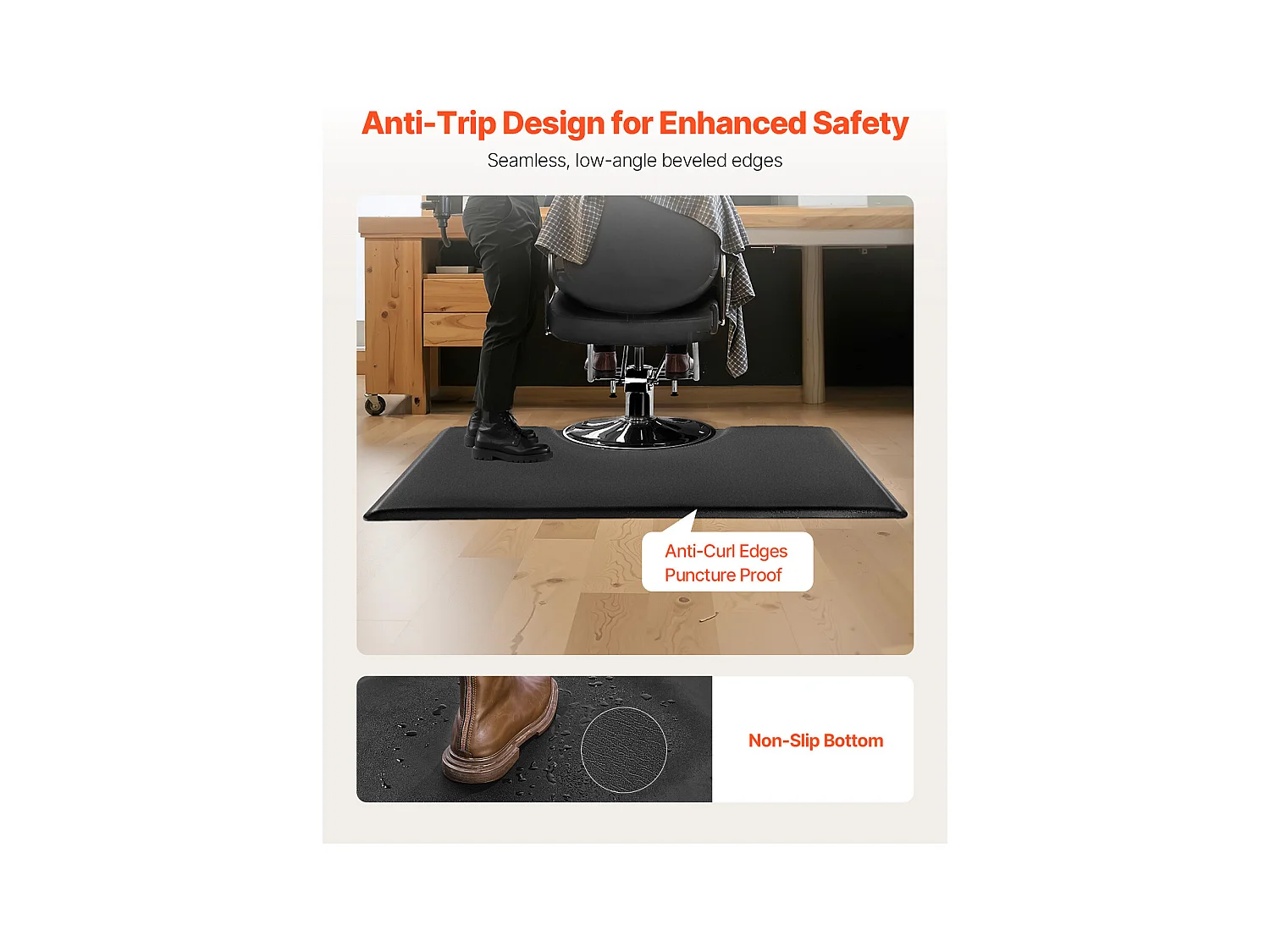 Tapis de Salon SucceBuy pour Coiffeurs, Rectangulaire, Anti-Fatigue, 152.5 x 91.5 cm, en PVC + PU de 2.3 cm D'Épaisseur, avec Découpe Circulaire