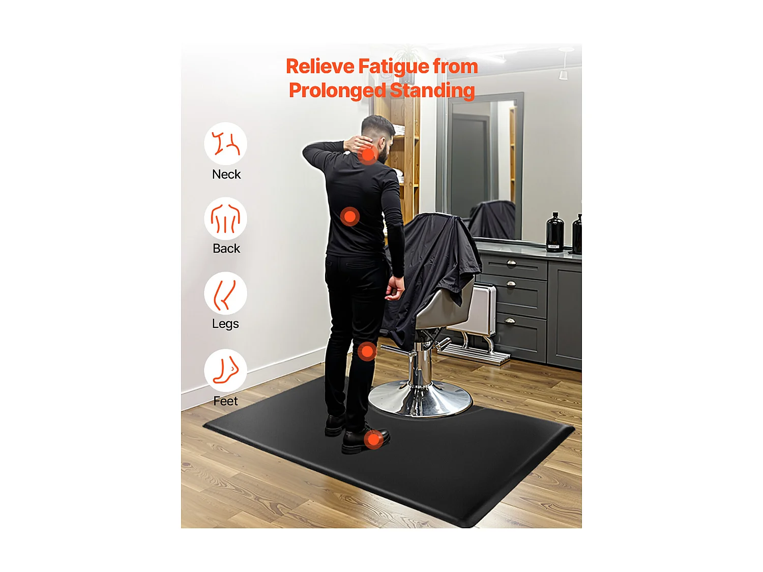 Tapis de Salon SucceBuy pour Coiffeurs, Rectangulaire, Anti-Fatigue, 152.5 x 91.5 cm, en PVC + PU de 2.3 cm D'Épaisseur, avec Découpe Circulaire