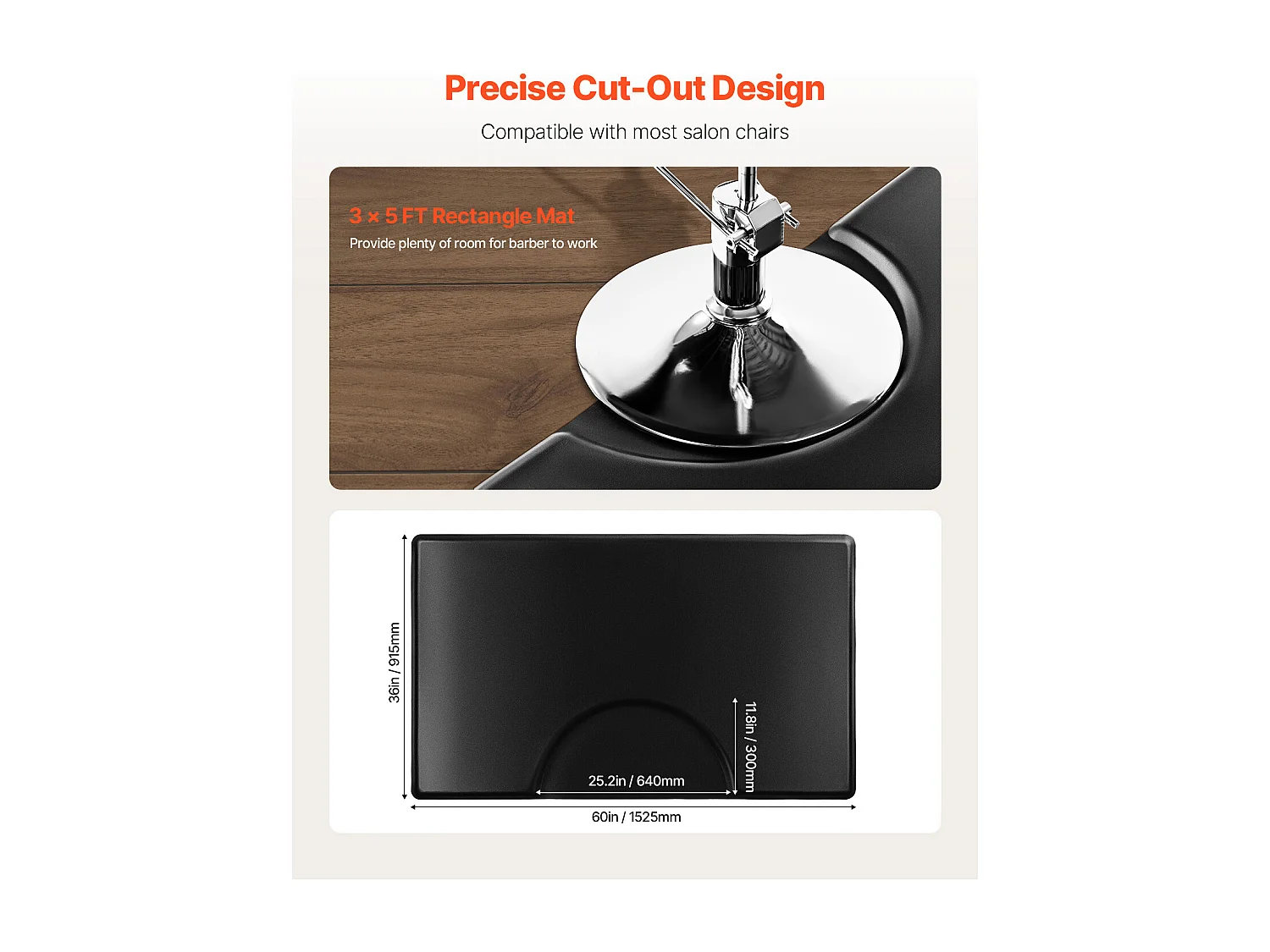 Tapis de Salon SucceBuy pour Coiffeurs, Rectangulaire, Anti-Fatigue, 152.5 x 91.5 cm, en PVC + PU de 2.3 cm D'Épaisseur, avec Découpe Circulaire