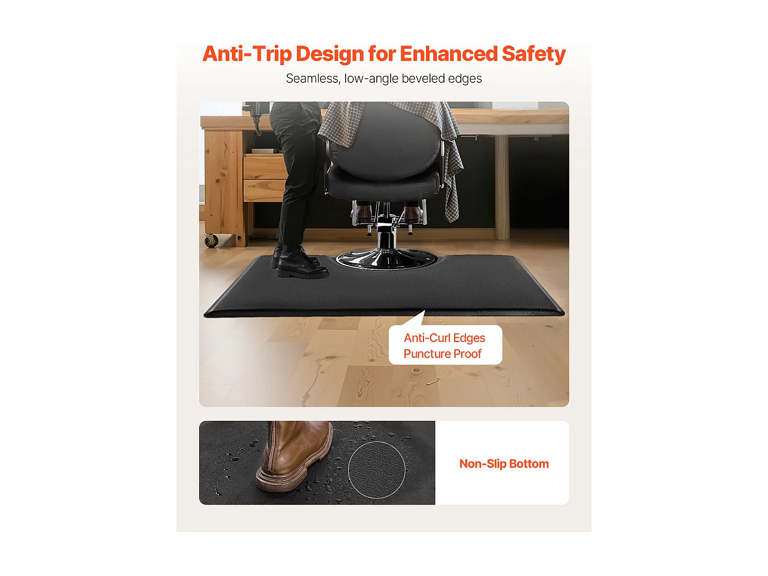 Tapis de Salon SucceBuy pour Coiffeurs, Rectangulaire, Anti-Fatigue, 152.5 x 91.5 cm, en PVC + PU de 2.3 cm D'Épaisseur, avec Découpe Circulaire