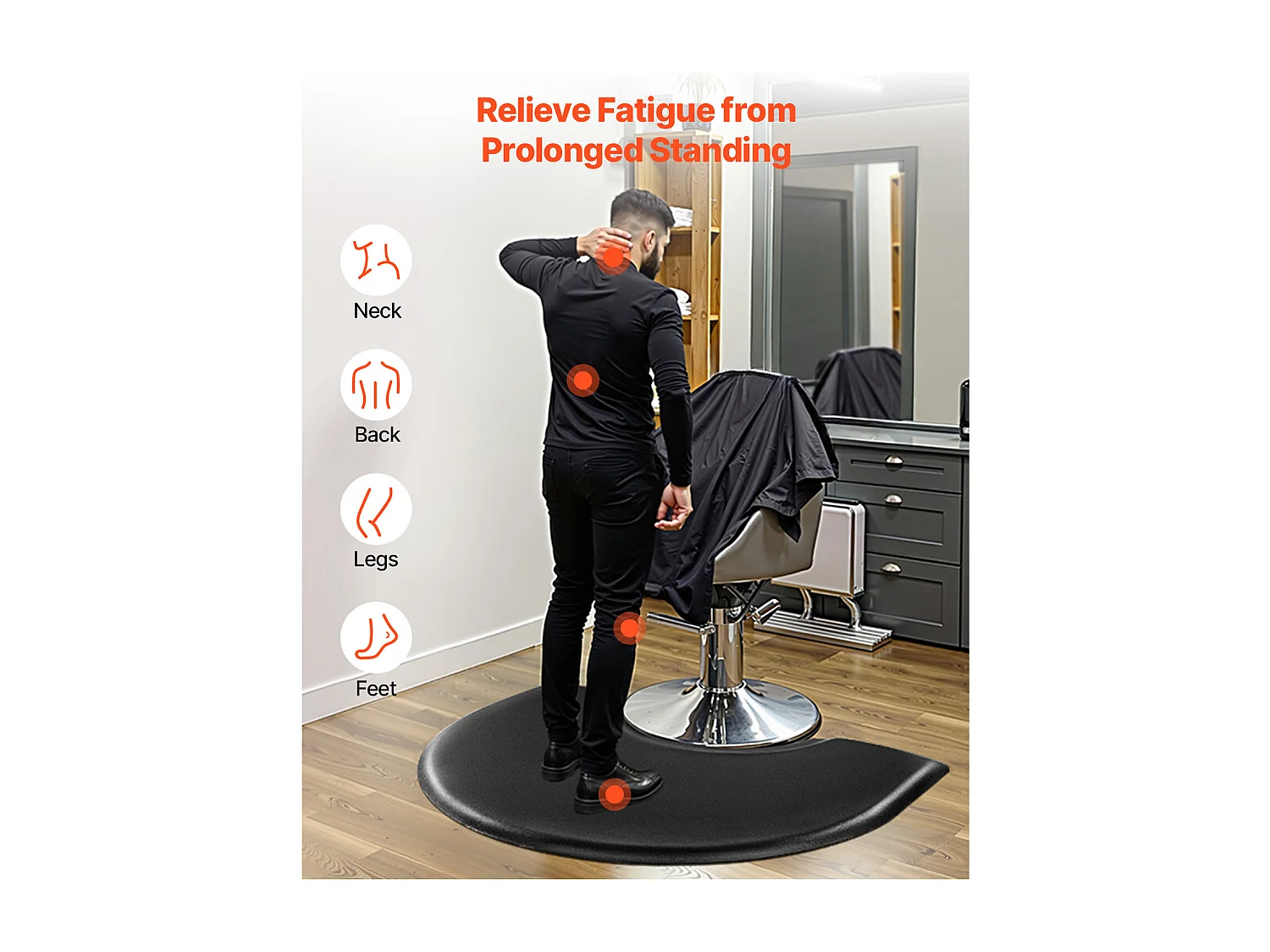 Woonkamerkleed van SucceBuy voor Kappers, 93x122cm, Halfronde Staand Kleed, Anti-Vermoeidheidskleed voor Kapperssalons, PVC-Oppervlakte