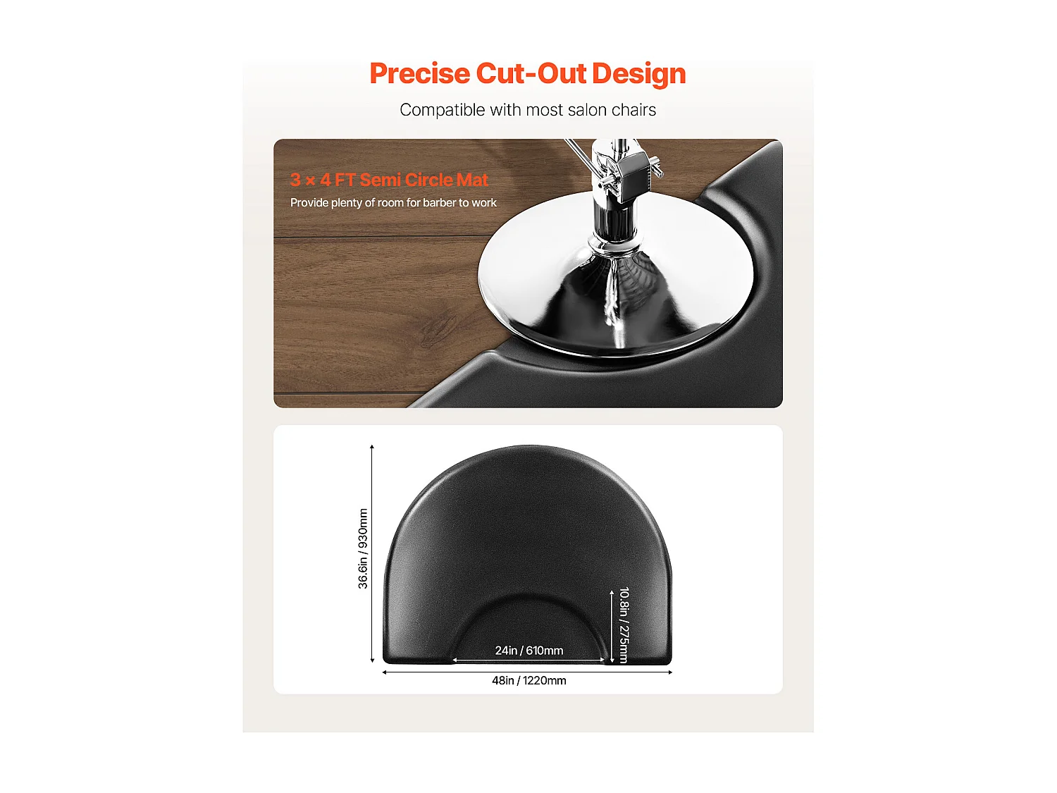 Woonkamerkleed van SucceBuy voor Kappers, 93x122cm, Halfronde Staand Kleed, Anti-Vermoeidheidskleed voor Kapperssalons, PVC-Oppervlakte