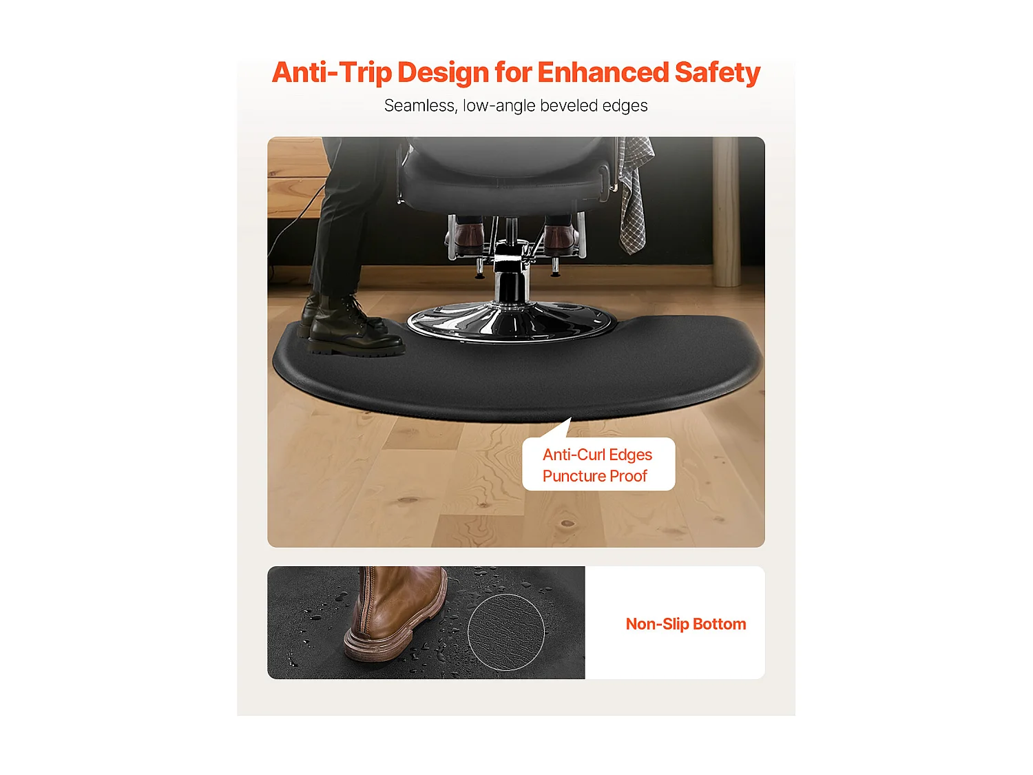 Woonkamerkleed van SucceBuy voor Kappers, 93x122cm, Halfronde Staand Kleed, Anti-Vermoeidheidskleed voor Kapperssalons, PVC-Oppervlakte