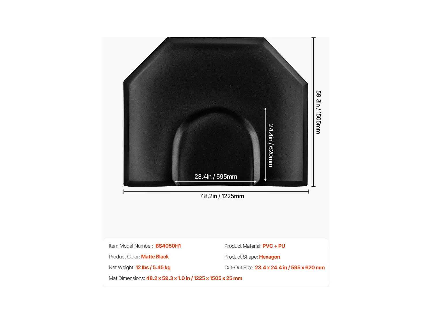 Tapis de Chaise de Salon SucceBuy Hexagonal pour Coiffeurs, 122.5 x 150.5 cm, Épaisseur de 2.5 cm, Découpe Ronde, Surface en PVC Durable et Bords