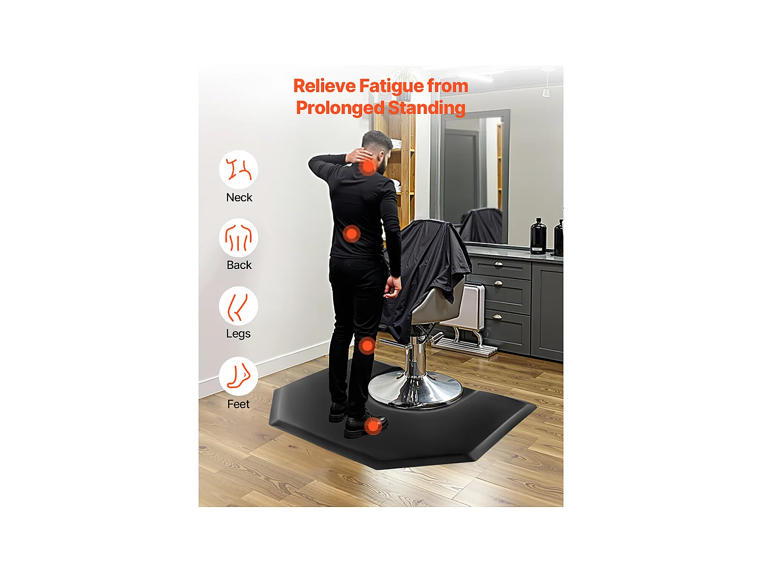 Tapis de Chaise de Salon SucceBuy Hexagonal pour Coiffeurs, 122.5 x 150.5 cm, Épaisseur de 2.5 cm, Découpe Ronde, Surface en PVC Durable et Bords