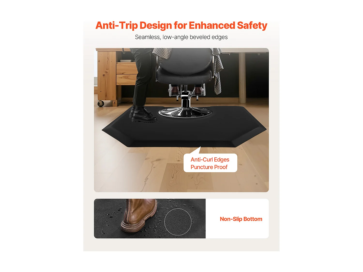 Tapis de Chaise de Salon SucceBuy Hexagonal pour Coiffeurs, 122.5 x 150.5 cm, Épaisseur de 2.5 cm, Découpe Ronde, Surface en PVC Durable et Bords