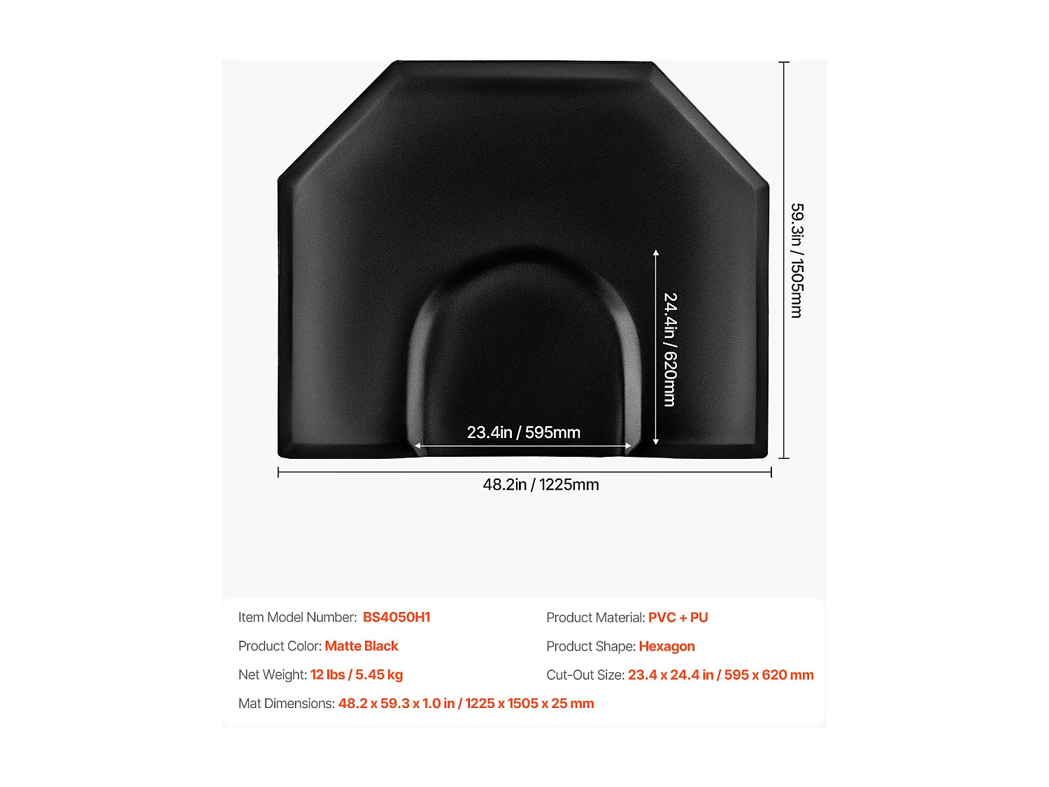 Tapis de Chaise de Salon SucceBuy Hexagonal pour Coiffeurs, 122.5 x 150.5 cm, Épaisseur de 2.5 cm, Découpe Ronde, Surface en PVC Durable et Bords