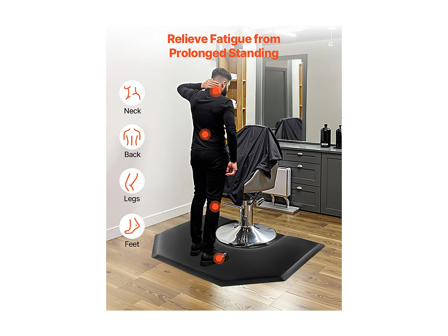 Tapis de Chaise de Salon SucceBuy Hexagonal pour Coiffeurs, 122.5 x 150.5 cm, Épaisseur de 2.5 cm, Découpe Ronde, Surface en PVC Durable et Bords