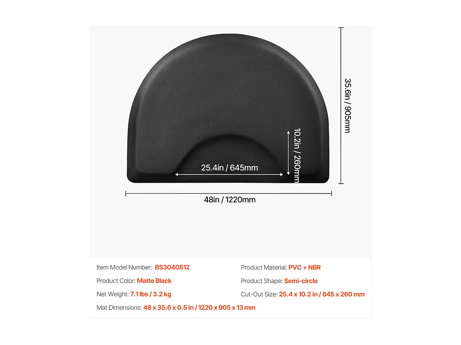 Tapis de Salon SucceBuy Demi-Cercle, 122 x 90.5 cm, Tapis de Sol Anti-Fatigue de 13 mm D'Épaisseur avec Découpe Ronde, Surface en PVC Facile à Nettoyer