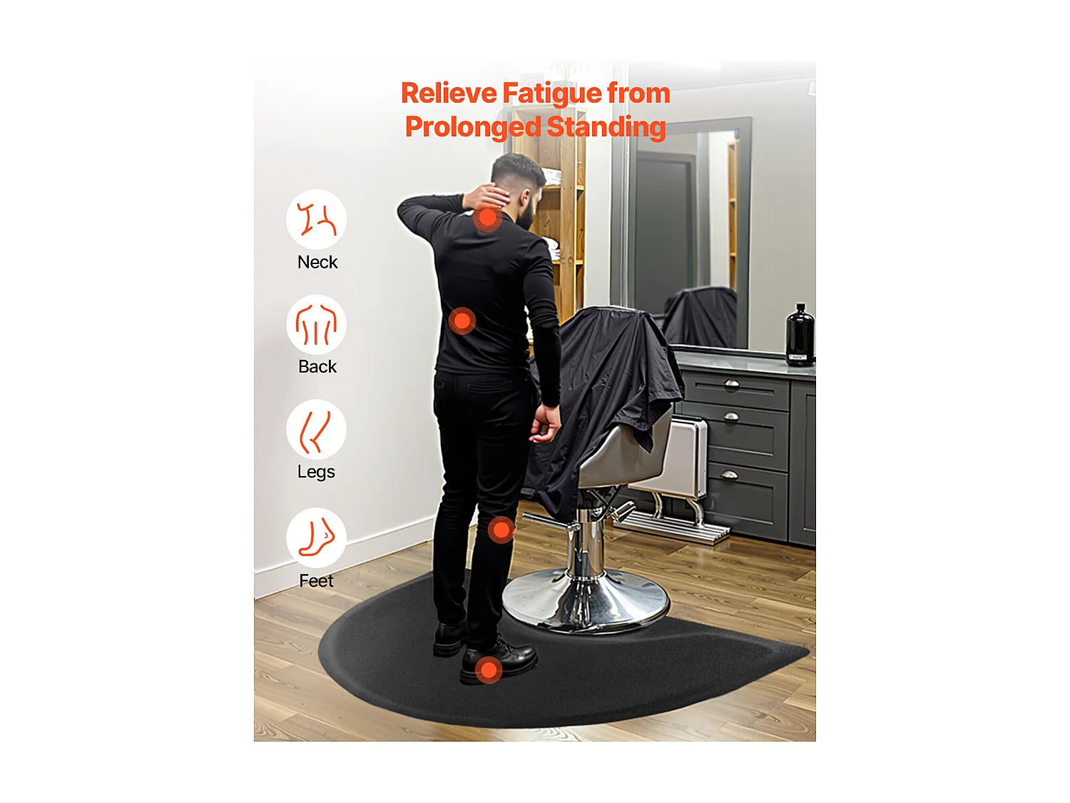 Tapis de Salon SucceBuy Demi-Cercle, 122 x 90.5 cm, Tapis de Sol Anti-Fatigue de 13 mm D'Épaisseur avec Découpe Ronde, Surface en PVC Facile à Nettoyer