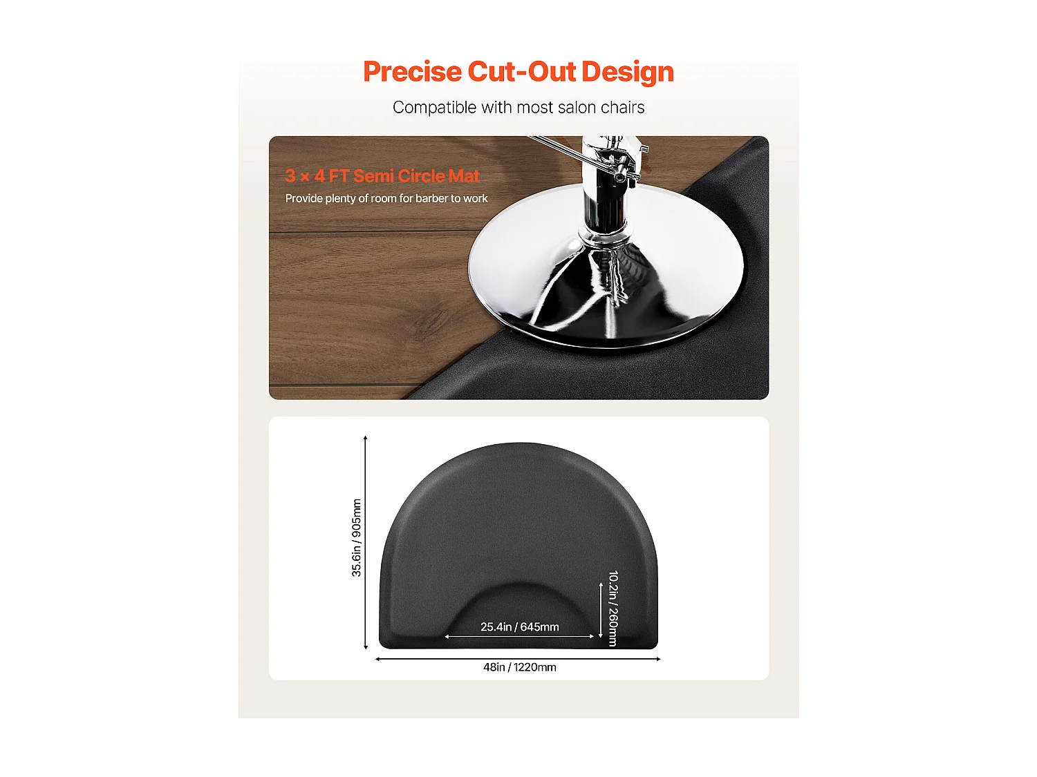 Tapis de Salon SucceBuy Demi-Cercle, 122 x 90.5 cm, Tapis de Sol Anti-Fatigue de 13 mm D'Épaisseur avec Découpe Ronde, Surface en PVC Facile à Nettoyer