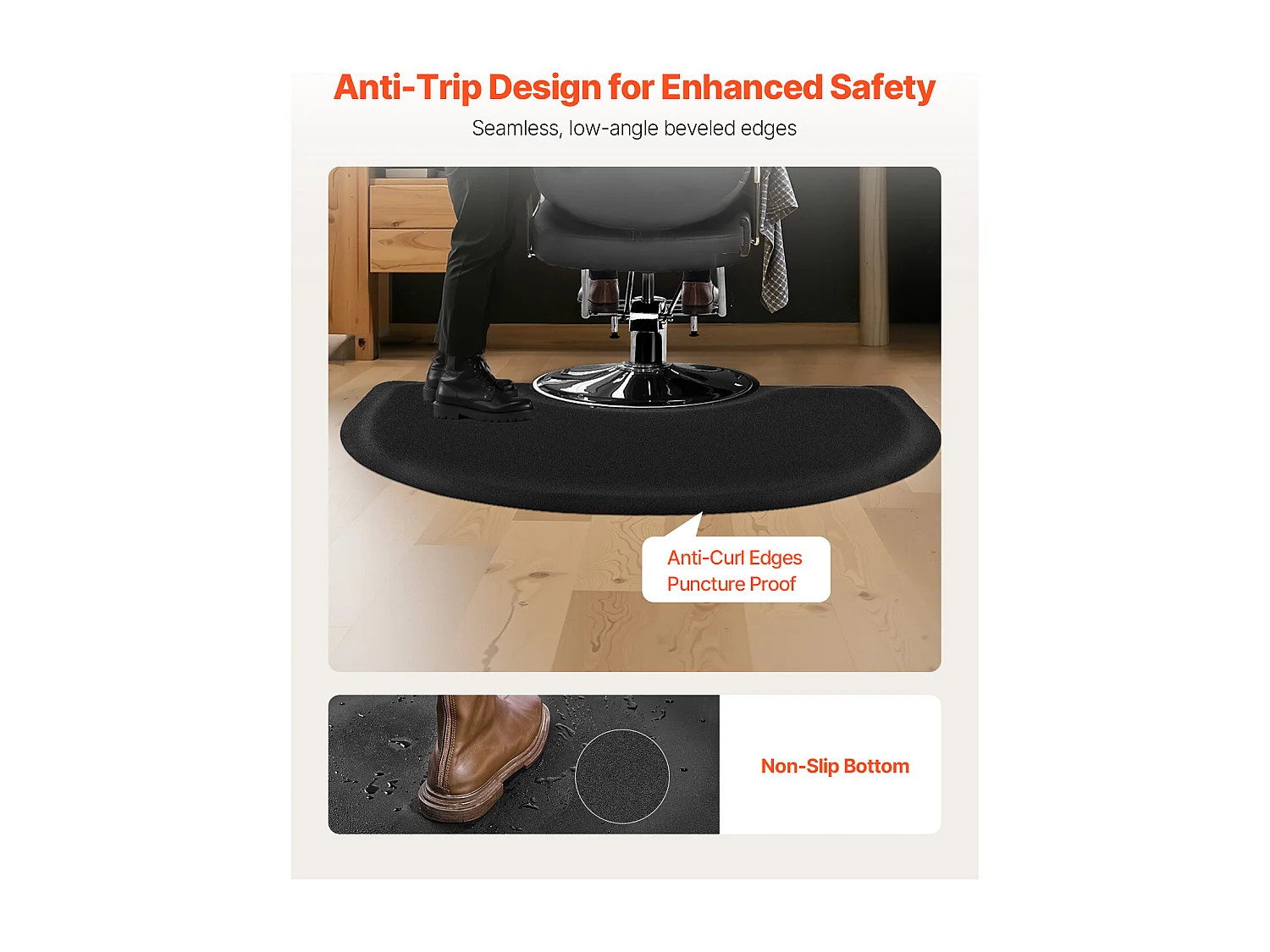 Tapis de Salon SucceBuy Demi-Cercle, 122 x 90.5 cm, Tapis de Sol Anti-Fatigue de 13 mm D'Épaisseur avec Découpe Ronde, Surface en PVC Facile à Nettoyer