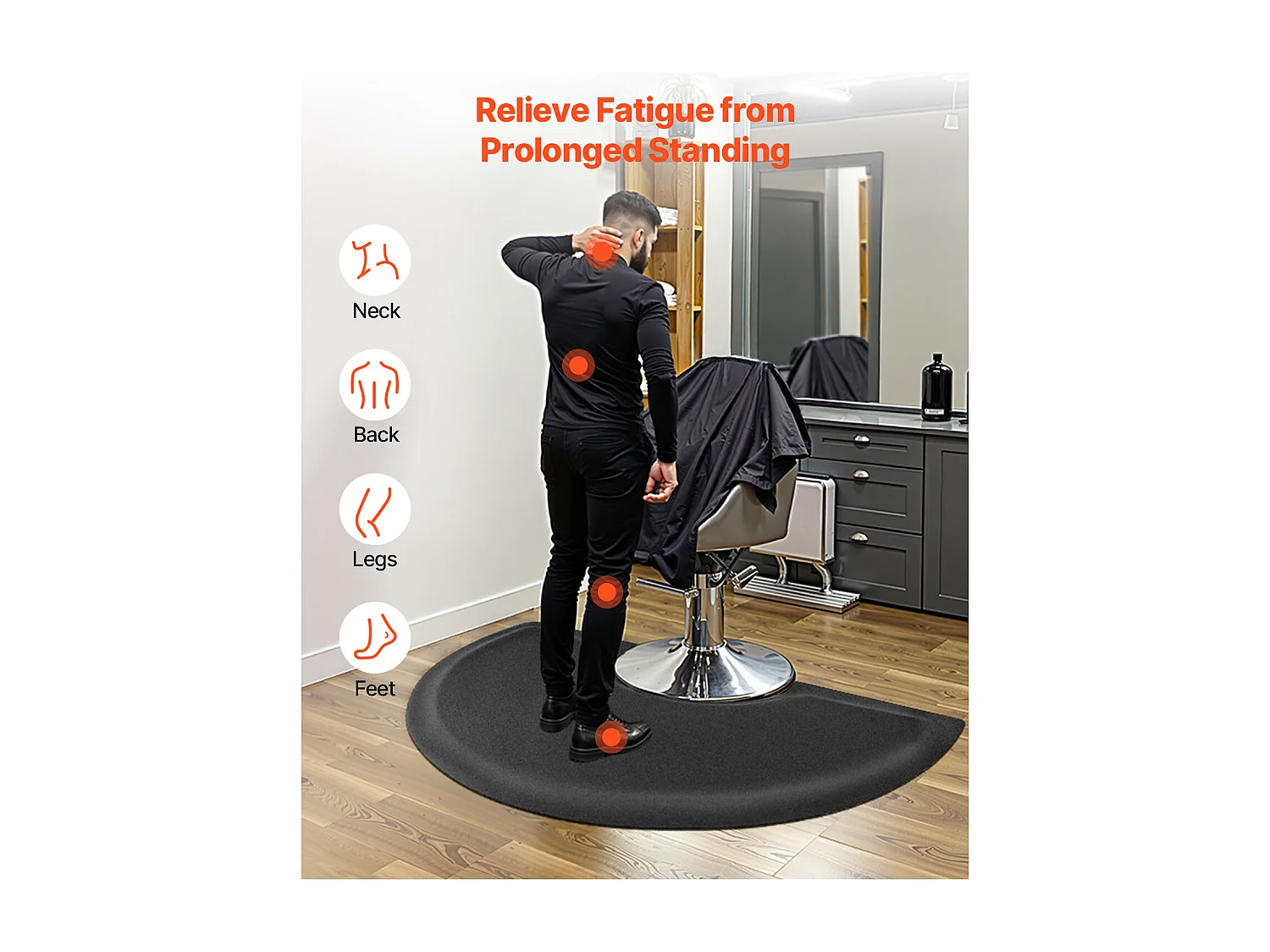 Tapis de Salon SucceBuy, 91x152 cm, Tapis Debout Semi-Circulaire, Tapis Anti-Fatigue de 13 mm D'Épaisseur, Surface en PVC Facile D'Entretien
