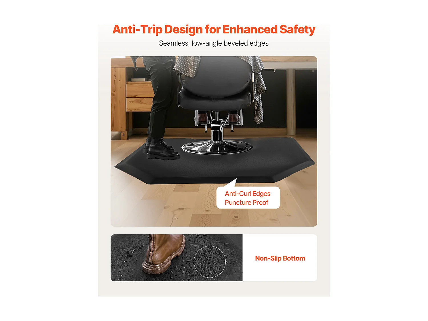 Tapis de Salon SucceBuy Coiffure, 122.5x150.5x1.3 cm, Tapis de Sol Anti-Fatigue pour Base de Chaise Ronde, Surface en PVC, Nettoyage Facile