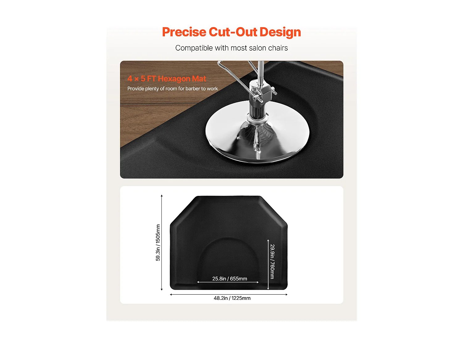 Tapis de Salon SucceBuy Coiffure, 122.5x150.5x1.3 cm, Tapis de Sol Anti-Fatigue pour Base de Chaise Ronde, Surface en PVC, Nettoyage Facile