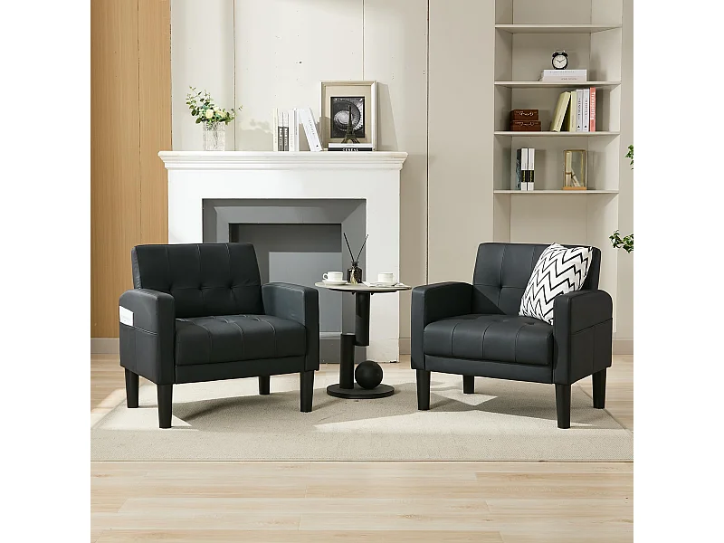 Fauteuil de Salon Lot de 2 Moderne Canapé 1 Place Confortable Fauteuil Relax avec Coussins pour Salon Cadre en Bois Fauteuil Lot de 2 Noir