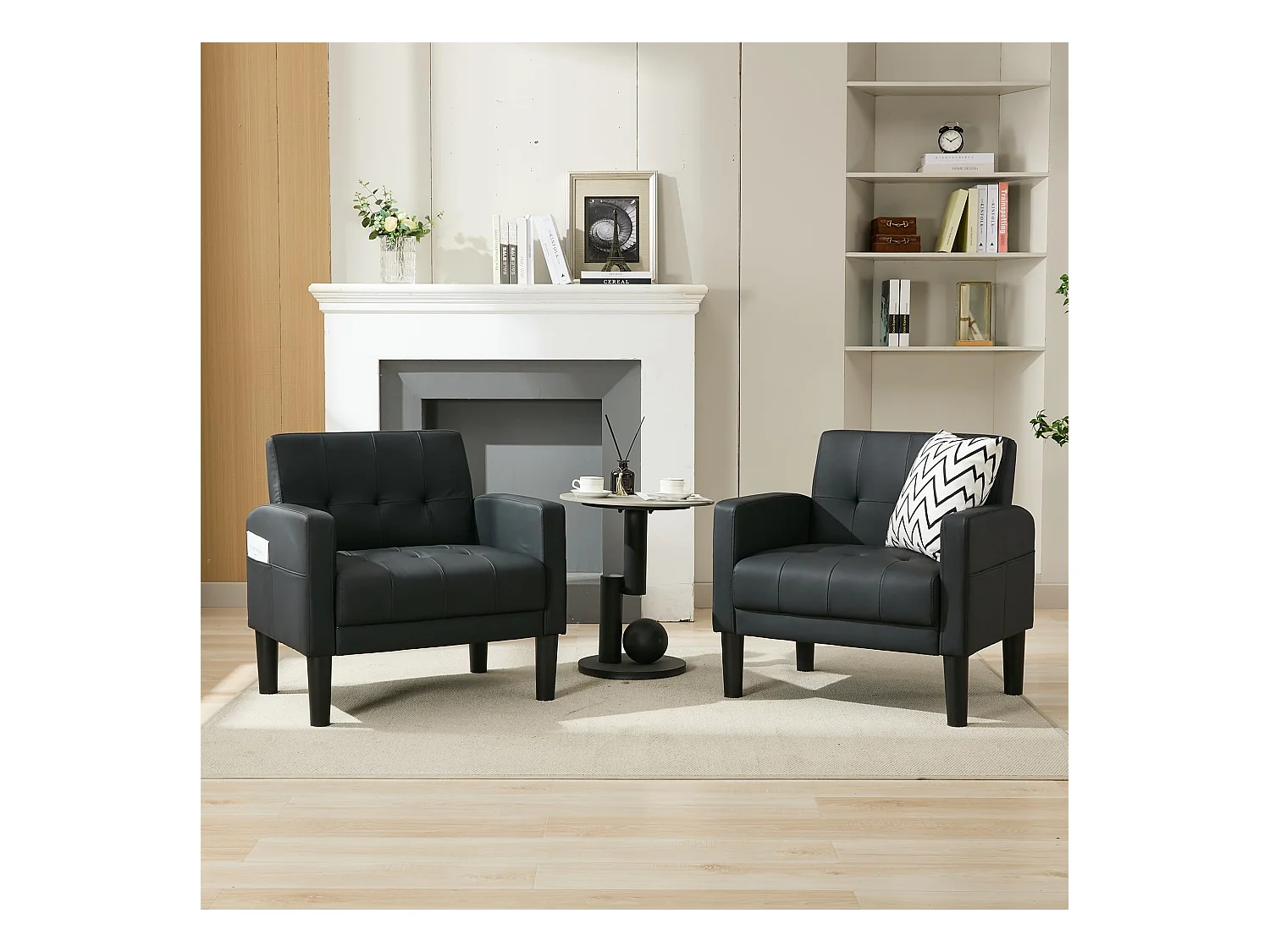 Fauteuil de Salon Lot de 2 Moderne Canapé 1 Place Confortable Fauteuil Relax avec Coussins pour Salon Cadre en Bois Fauteuil Lot de 2 Noir