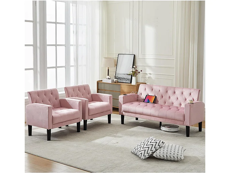 Canapé 2 Places Style moderne Petit Canapé-lit Confort Canapé Droit en Bois Massif Canapé pour salon Rose Lot2