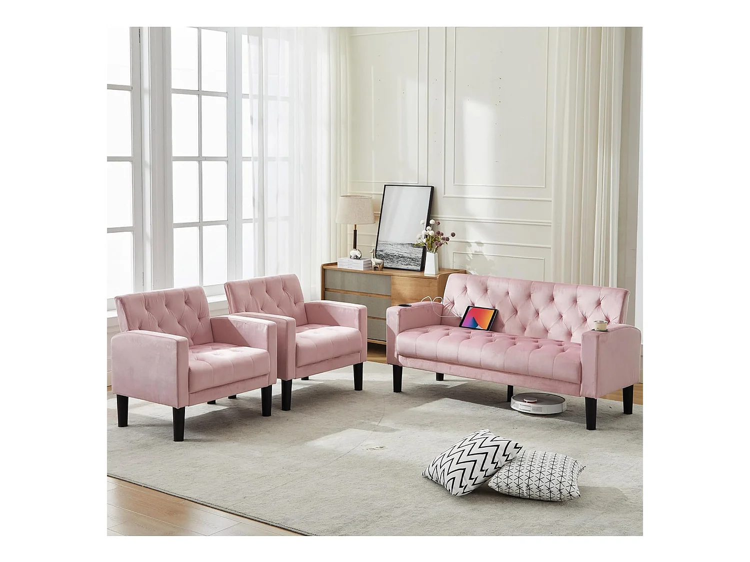 Canapé 2 Places Style moderne Petit Canapé-lit Confort Canapé Droit en Bois Massif Canapé pour salon Rose Lot2