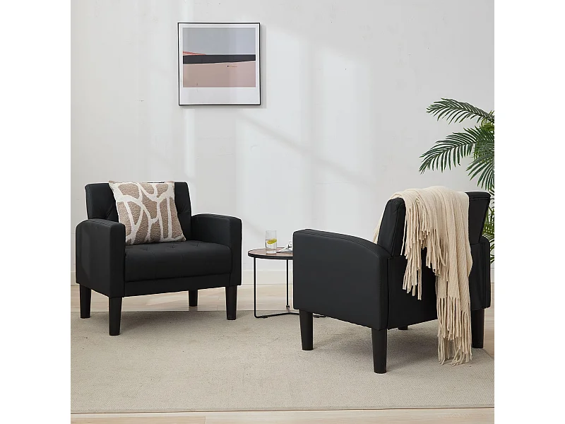 Fauteuil de Salon Lot de 2 Style Mid-century Canapé 1 Place avec Coussins Confortable Fauteuil Relax pour Salon Cadre en Bois Fauteuil Lot de 2 (Noir)